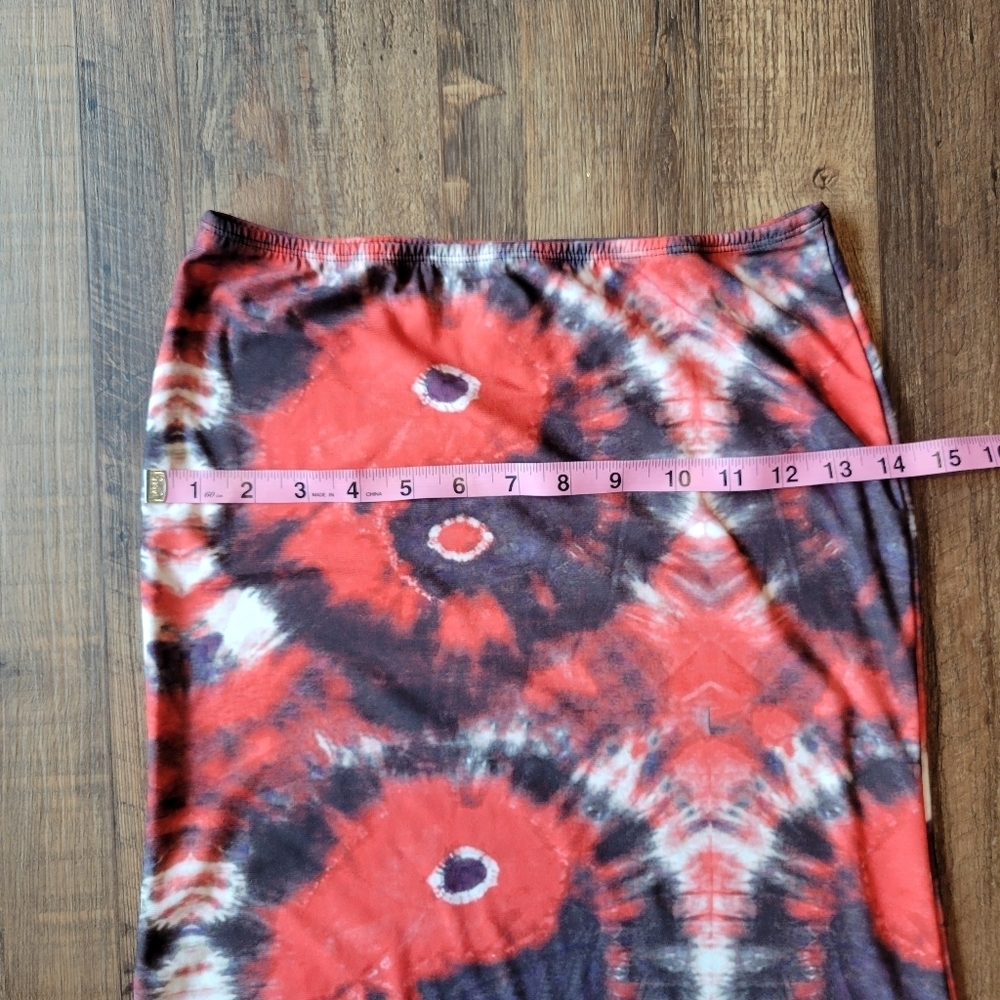 90s Omighty Red Black White Tie Dye Ying Yang Print Skirt Or Strapless Dress - Picture 5 of 6